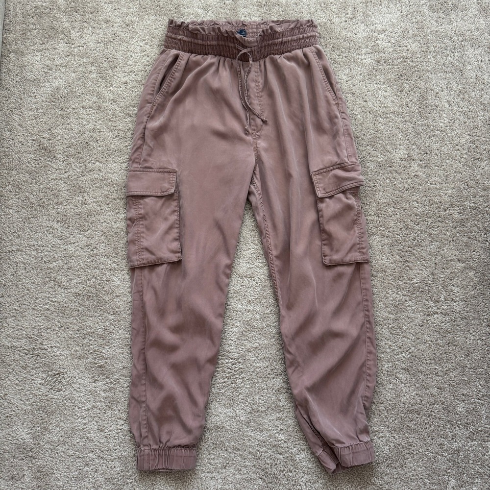 Abercrombie & Fitch Womens Mauve Smocked Paperbag Waist Cargo Jogger Pants L